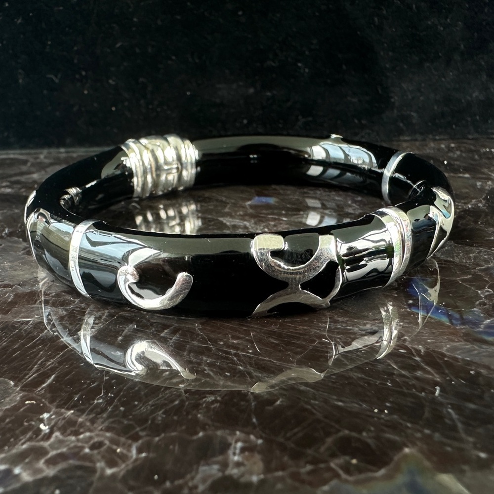 Awesome Vintage Sterling Silver BJC Black Enamel Hinged Bangle Bracelet NWT